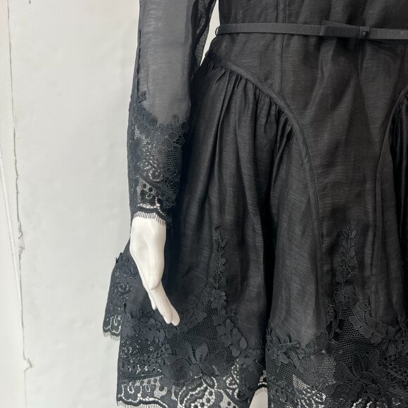$1750 Zimmermann Black Embroidered Linen Silk Mini Hypnotic Dress size 2/Medium - Picture 7 of 13